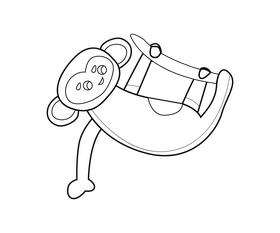 Cartoon monkey on a branch black and white clipart