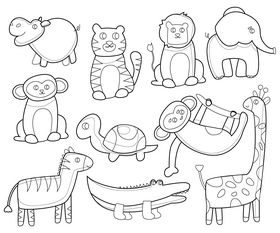 Cartoon animals black and white vector free download