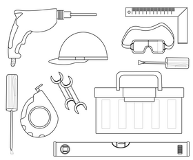 House repair tools black and white vector