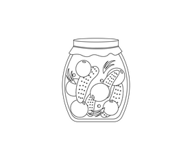 Canned tomatoes and cucumbers black and white clipart