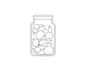 Canned tomatoes and chili peppers black and white clipart