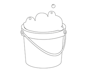 Bucket of water with cleaning chemicals black and white clipart