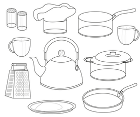 Kitchen elements black and white vector