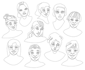 Cartoon girls face black and white vector