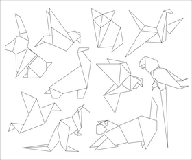 Origami animals black and white vector