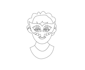 Boy dressed in green carnival mask black and white clipart