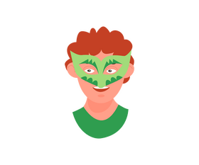 Boy dressed in green carnival mask clipart