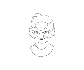Boy wearing dragon mask black and white clipart