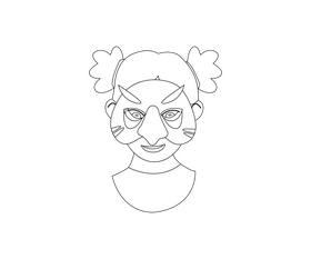 Girl in frog mask black and white clipart