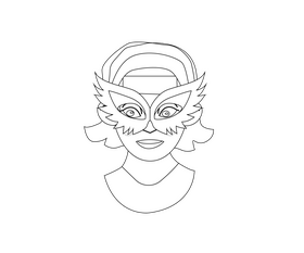 Girl in green carnival mask black and white clipart