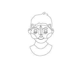 Boy in cat mask black and white clipart