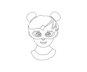 Girl in animal mask black and white clipart