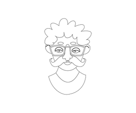 Funny boy with mustache black and white clipart