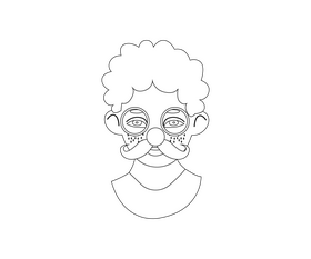 Redhead boy in mask with mustache black and white clipart