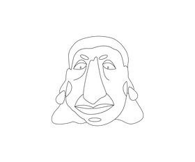 Old cartoon woman face black and white clipart