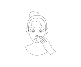 Cartoon girl applies lip balm black and white clipart