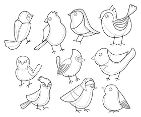 Set of birds black and white vector