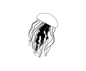 Jellyfish cartoon black and white clipart
