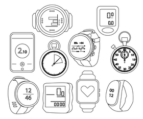Stopwatches, smartwatches black and white vector