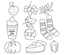 Autumn set black and white vector