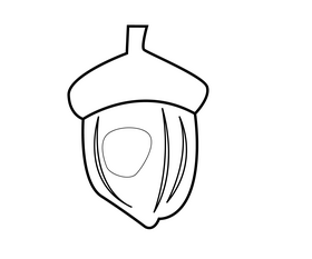 Cartoon acorn nut, oaknut black and white clipart
