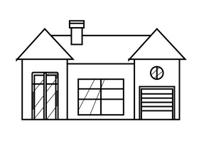 House with garage black and white clipart