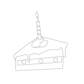 Birthday cake piece with candle black and white clipart