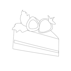 Piece of strawberry cake black and white clipart