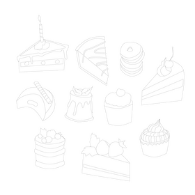 Cupcakes and cakes black and white vector