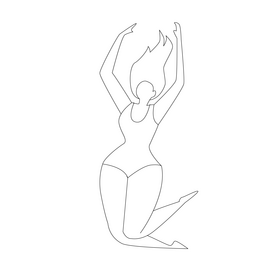 Fat woman jumping black and white clipart