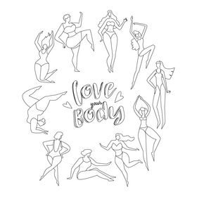 Feminism, love your body black and white vector