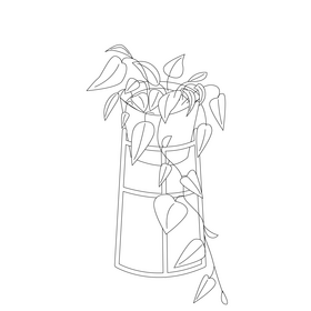 Plant in basket cartoon black and white clipart