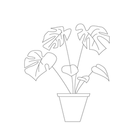 House plant cartoon black and white clipart