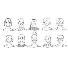 Cute girls portraits black and white vector