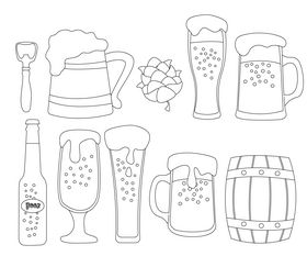 Beer set black and white vector