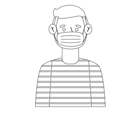 Cartoon boy in mask black and white clipart
