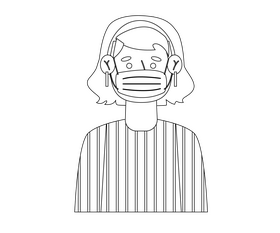 Cartoon girl with mask black and white clipart