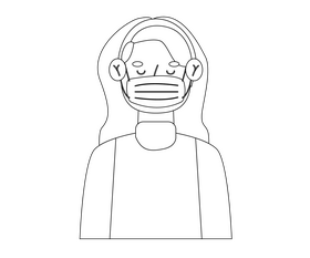 Blond cartoon girl in mask black and white clipart