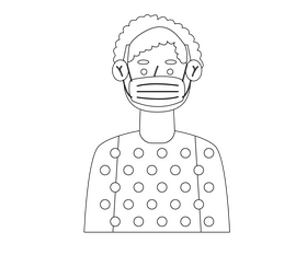 African American black boy wearing mask illustration black and white clipart