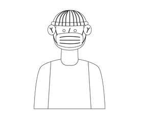 Black cartoon man in mask black and white clipart