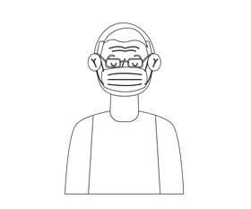 Man with mask drawing black and white clipart