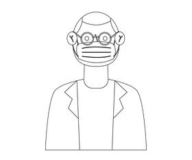 Man wearing mask drawing black and white clipart