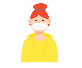 Redhead girl cartoon wearing mask clipart