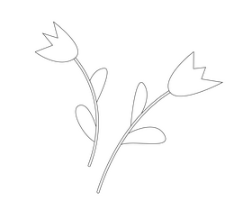 Tulips flower cartoon black and white clipart