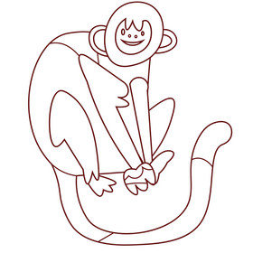Cute monkey sitting black and white clipart
