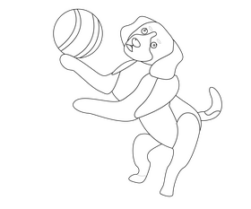 Free beagle with a ball illustration black and white clipart