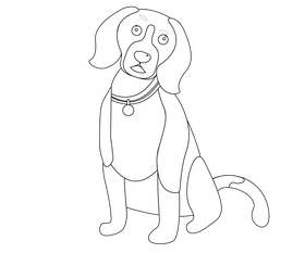 Sitting beagle dog black and white clipart