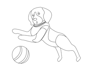 Dog playing ball black and white clipart