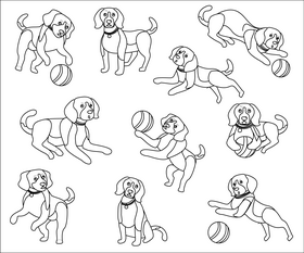 Cartoon beagle dogs black and white vector