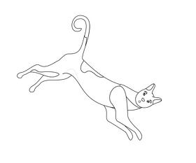 Jumping cat cartoon black and white clipart